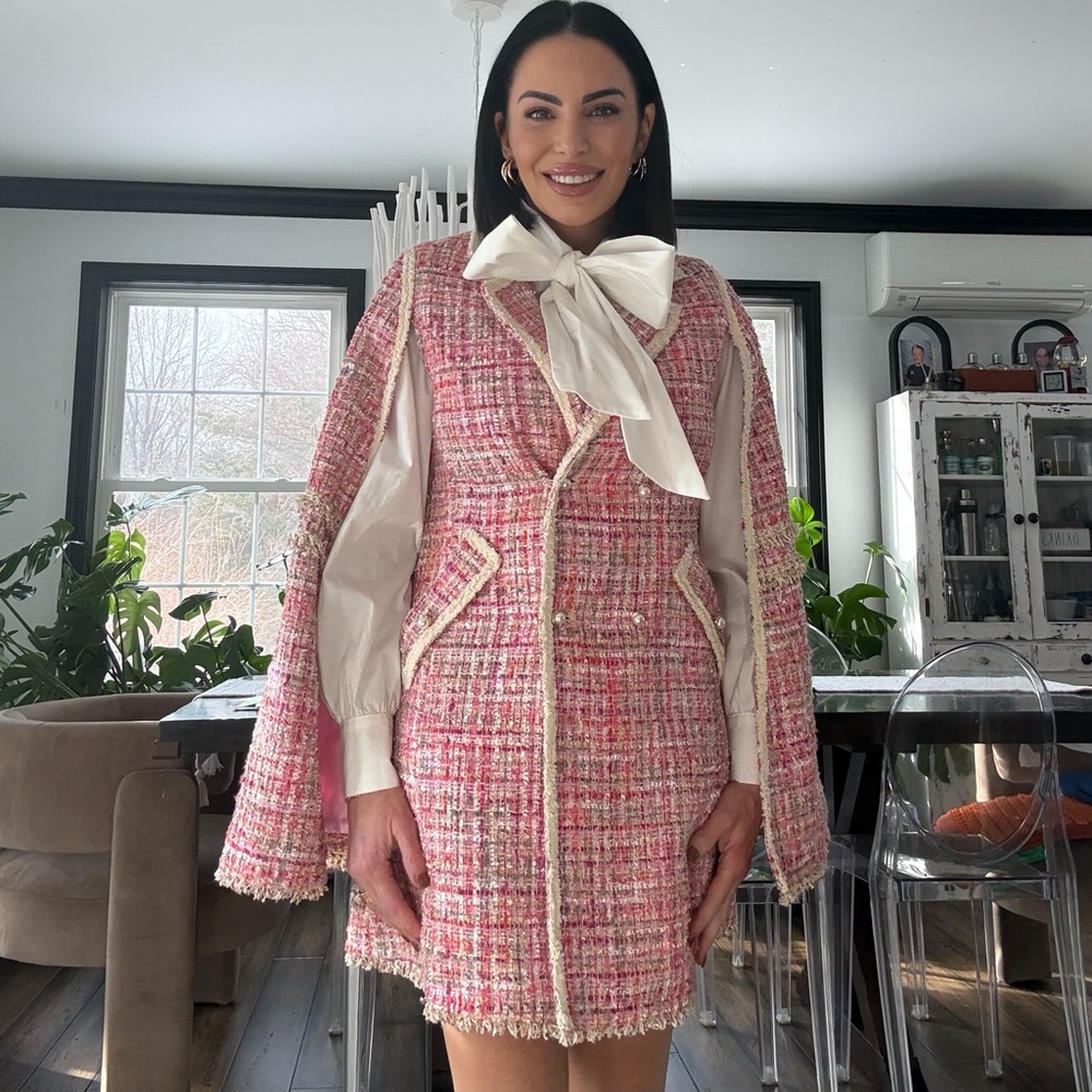 Women's Tweed Jacket - Pink and Cream